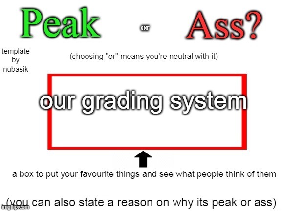 Peak or Ass? (V2) | our grading system | image tagged in peak or ass v2 | made w/ Imgflip meme maker