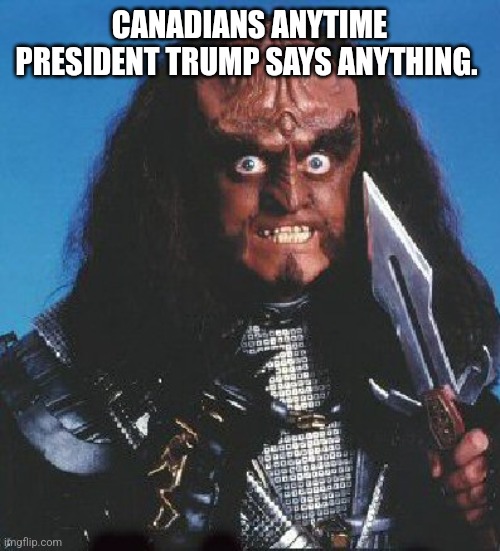 gowron | CANADIANS ANYTIME PRESIDENT TRUMP SAYS ANYTHING. | image tagged in gowron | made w/ Imgflip meme maker