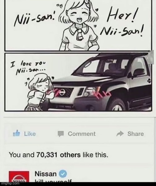 Nissan did NOT like that | made w/ Imgflip meme maker