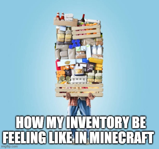 inventory space | HOW MY INVENTORY BE FEELING LIKE IN MINECRAFT | image tagged in minecraft,minecraft memes,minecraft steve,funny,funny memes | made w/ Imgflip meme maker