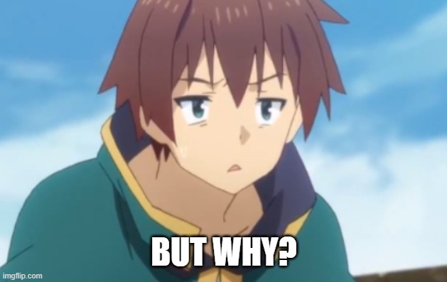 Unimpressed Kazuma | BUT WHY? | image tagged in unimpressed kazuma | made w/ Imgflip meme maker
