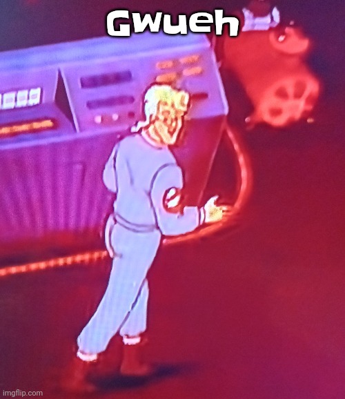 Guh. | Gwueh | image tagged in egon puts the new forgis on the jeep | made w/ Imgflip meme maker