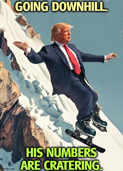 No way is this winning. | GOING DOWNHILL. HIS NUMBERS ARE CRATERING. | image tagged in trump,disapproval,approval,polls,economy,elon musk | made w/ Imgflip meme maker