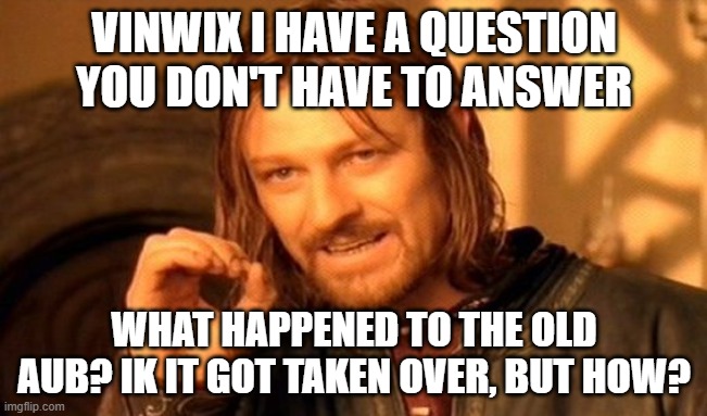 Vinwix, I have a question | VINWIX I HAVE A QUESTION YOU DON'T HAVE TO ANSWER; WHAT HAPPENED TO THE OLD AUB? IK IT GOT TAKEN OVER, BUT HOW? | image tagged in memes,one does not simply | made w/ Imgflip meme maker