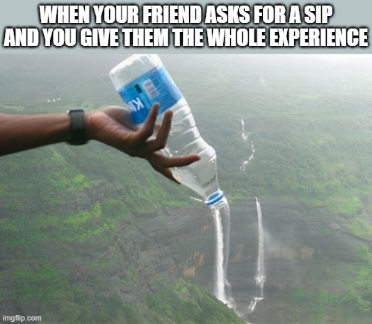 a sip | WHEN YOUR FRIEND ASKS FOR A SIP AND YOU GIVE THEM THE WHOLE EXPERIENCE | image tagged in memes | made w/ Imgflip meme maker