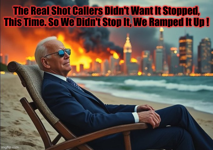 Joe Was Super Flexible, Just Send Money & Lawyers | The Real Shot Callers Didn't Want It Stopped, This Time. So We Didn't Stop It, We Ramped It Up ! | image tagged in biden on the beach,political meme,politics,funny memes,funny | made w/ Imgflip meme maker