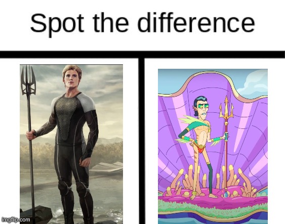 Finnick and Nimbus | image tagged in spot the difference,hunger games,rick and morty | made w/ Imgflip meme maker