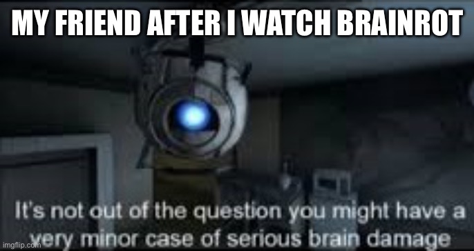 Not out of the question | MY FRIEND AFTER I WATCH BRAINROT | image tagged in wheatley serious braindamage,brainrot | made w/ Imgflip meme maker