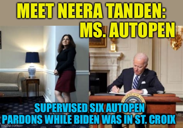 Biden hoax, worse than anyone knew | MEET NEERA TANDEN:                        MS. AUTOPEN; SUPERVISED SIX AUTOPEN PARDONS WHILE BIDEN WAS IN ST. CROIX | image tagged in gifs,sad joe biden,hoax,puppet,scandal,democrats | made w/ Imgflip meme maker