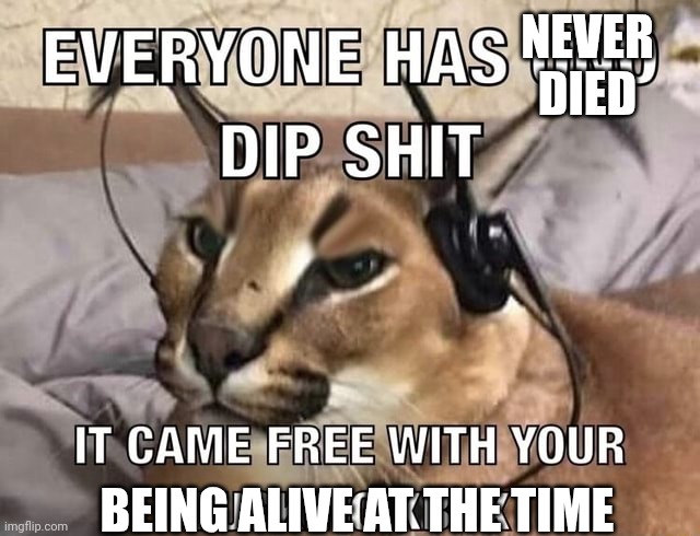 Everyone has X Dip Shit | NEVER DIED; BEING ALIVE AT THE TIME | image tagged in everyone has x dip shit | made w/ Imgflip meme maker