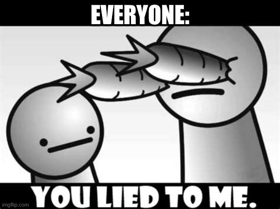 You lied to me. | EVERYONE: | image tagged in you lied to me | made w/ Imgflip meme maker