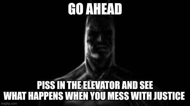 GO AHEAD PISS IN THE ELEVATOR AND SEE WHAT HAPPENS WHEN YOU MESS WITH JUSTICE | made w/ Imgflip meme maker