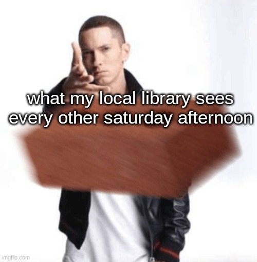 my special ritual:) | what my local library sees every other saturday afternoon | image tagged in brick,eminem | made w/ Imgflip meme maker