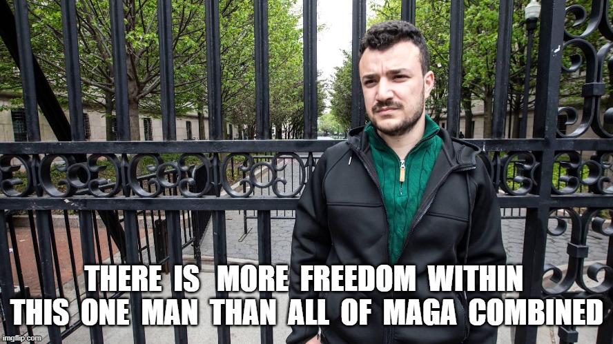 Maga = False Imprisonment and Persecution | THERE  IS   MORE  FREEDOM  WITHIN  THIS  ONE  MAN  THAN  ALL  OF  MAGA  COMBINED | image tagged in maga | made w/ Imgflip meme maker