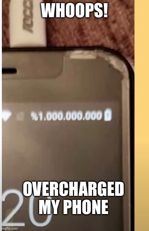 Whoops! | WHOOPS! OVERCHARGED MY PHONE | image tagged in temu,funny,memes | made w/ Imgflip meme maker