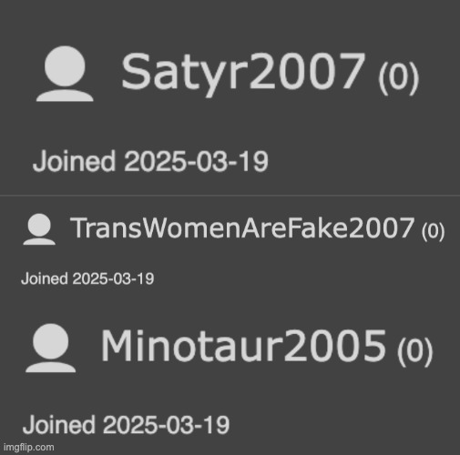 These three accounts created today with very similar usernames to Manticore2006 are repeatedly falsely flagging comments. | made w/ Imgflip meme maker