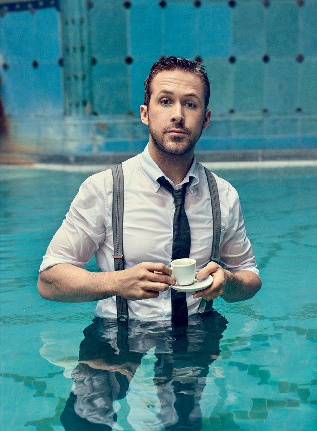 Ryan Gosling pool coffee Blank Meme Template