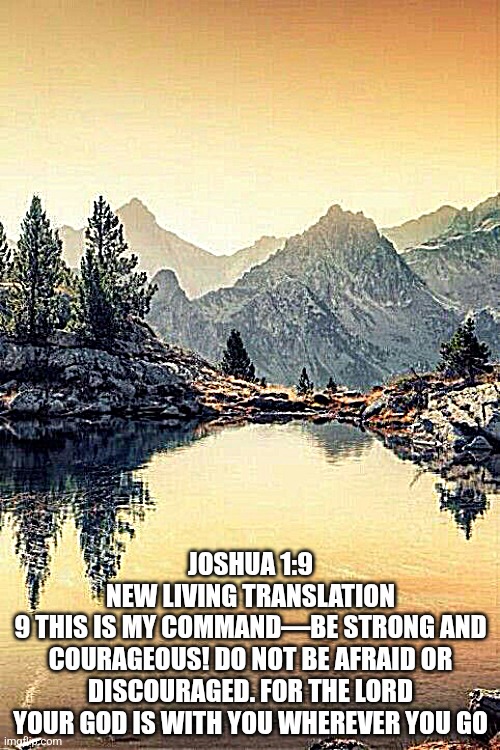 Be strong | JOSHUA 1:9
NEW LIVING TRANSLATION
9 THIS IS MY COMMAND—BE STRONG AND COURAGEOUS! DO NOT BE AFRAID OR DISCOURAGED. FOR THE LORD YOUR GOD IS WITH YOU WHEREVER YOU GO | image tagged in catholic,christianity,strong,god,bible,church | made w/ Imgflip meme maker