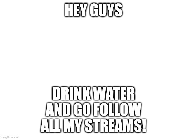 HEY GUYS; DRINK WATER AND GO FOLLOW ALL MY STREAMS! | made w/ Imgflip meme maker