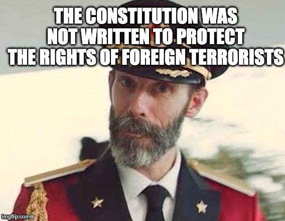 Captain Obvious | THE CONSTITUTION WAS NOT WRITTEN TO PROTECT
THE RIGHTS OF FOREIGN TERRORISTS | image tagged in captain obvious | made w/ Imgflip meme maker