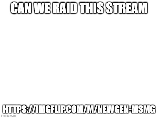 raid https://imgflip.com/m/NEWGEN-MSMG | CAN WE RAID THIS STREAM; HTTPS://IMGFLIP.COM/M/NEWGEN-MSMG | made w/ Imgflip meme maker