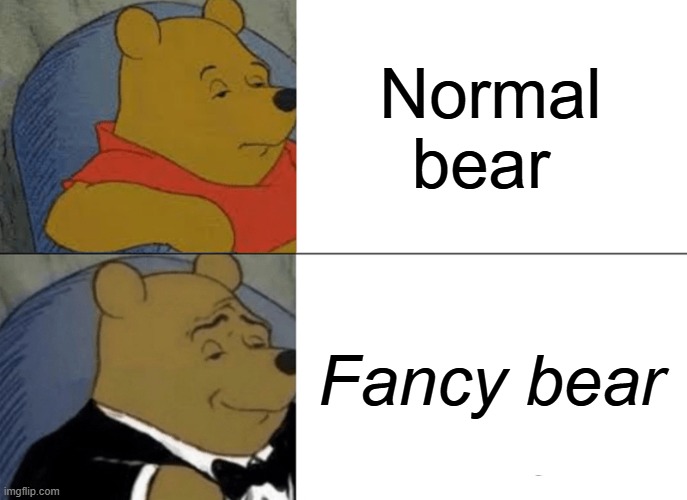 Tuxedo Winnie The Pooh | Normal bear; Fancy bear | image tagged in memes,tuxedo winnie the pooh | made w/ Imgflip meme maker