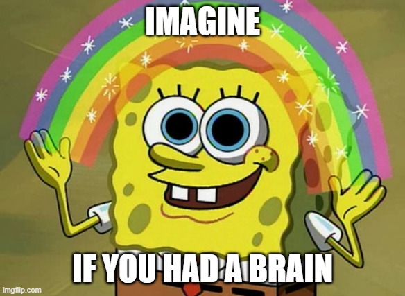 brain | IMAGINE; IF YOU HAD A BRAIN | image tagged in memes,imagination spongebob,viral,funny,who am i,embarrassed | made w/ Imgflip meme maker