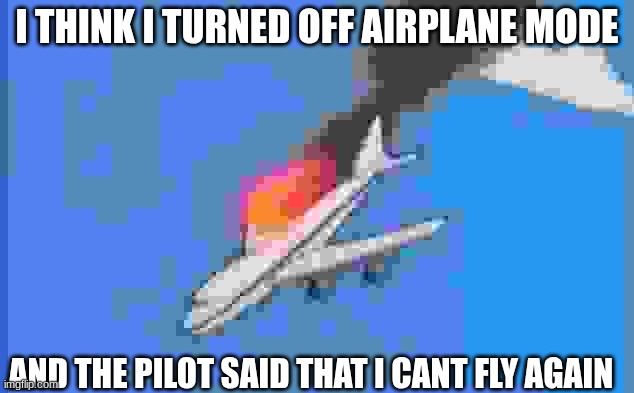 I THINK I TURNED OFF AIRPLANE MODE; AND THE PILOT SAID THAT I CANT FLY AGAIN | image tagged in airplane | made w/ Imgflip meme maker