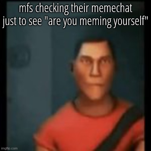 Disappointed Scout | mfs checking their memechat just to see "are you meming yourself" | image tagged in disappointed scout | made w/ Imgflip meme maker