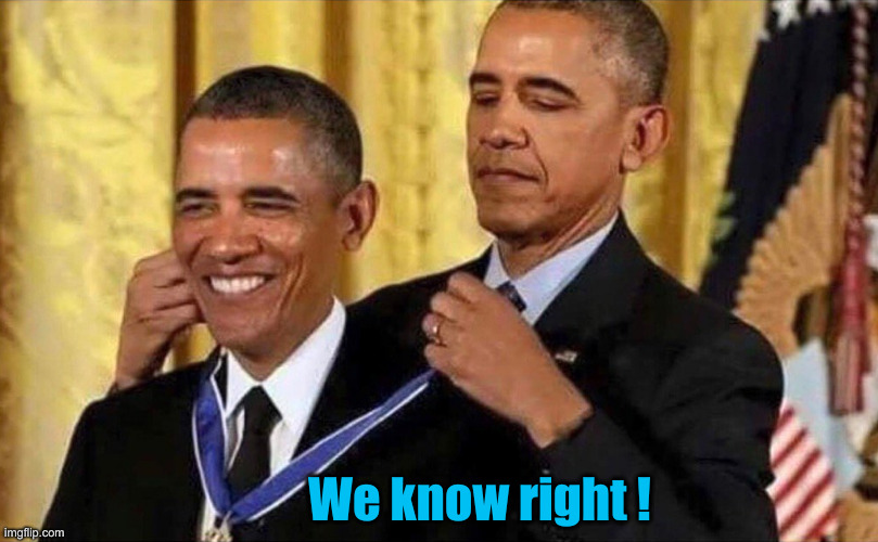 Nobody Ragged On Us 24/7 Because They Let Us Have Our Turn | We know right ! | image tagged in obama medal,political meme,politics,funny memes,funny | made w/ Imgflip meme maker