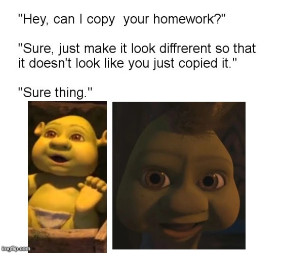 "Hey, Can I Copy Your Homework?" | image tagged in hey can i copy your homework,shrek,funny memes | made w/ Imgflip meme maker