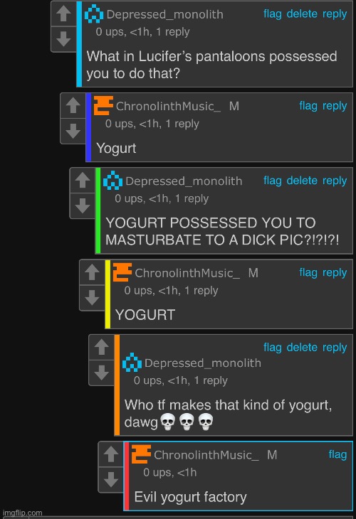 Wtf | image tagged in evil,yogurt | made w/ Imgflip meme maker