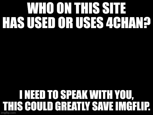 Please i beg you, this is not a joke. | WHO ON THIS SITE HAS USED OR USES 4CHAN? I NEED TO SPEAK WITH YOU, THIS COULD GREATLY SAVE IMGFLIP. | made w/ Imgflip meme maker