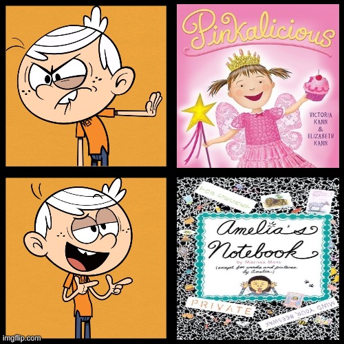 Lincoln Prefers Amelia's Notebook Over Pinkalicious | image tagged in lincoln loud,literature,the loud house,2000s,deviantart,meme | made w/ Imgflip meme maker