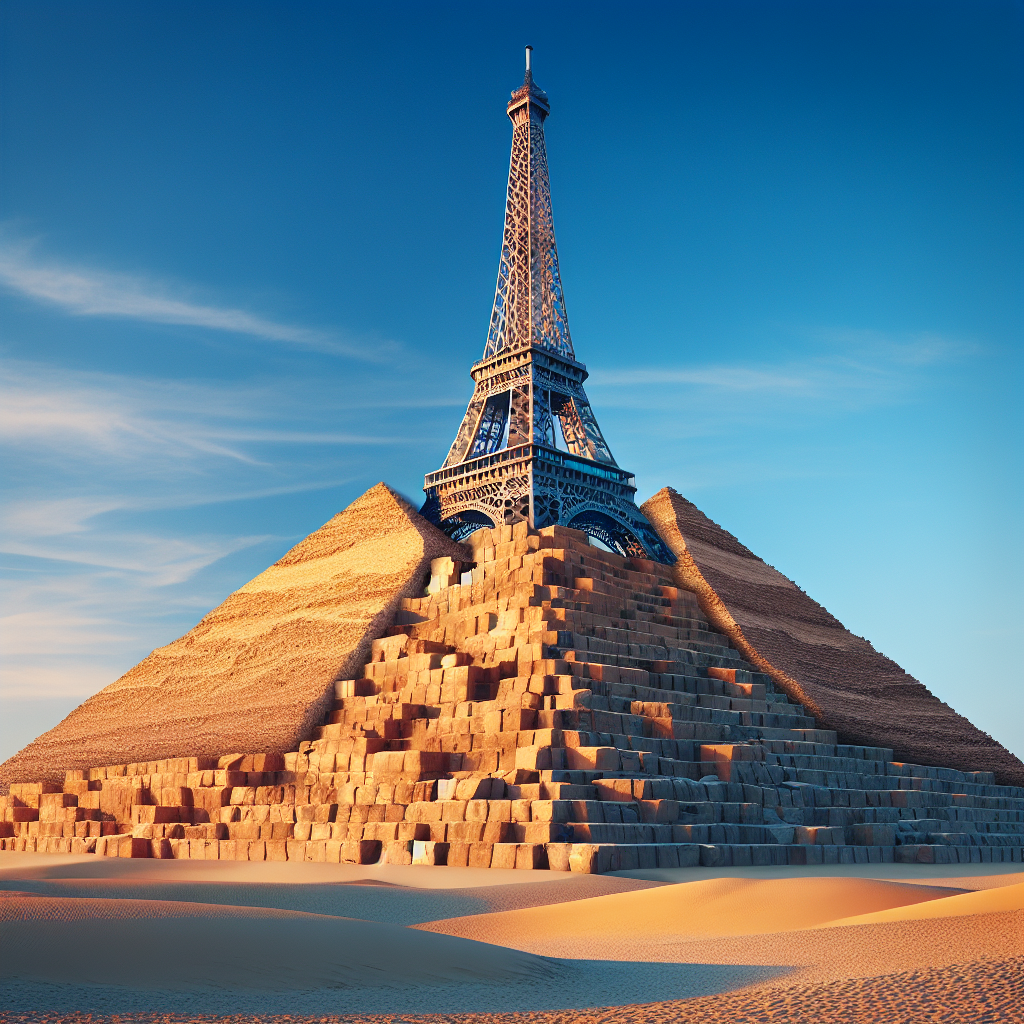 eiffel tower on top of pyramid of giza Blank Meme Template