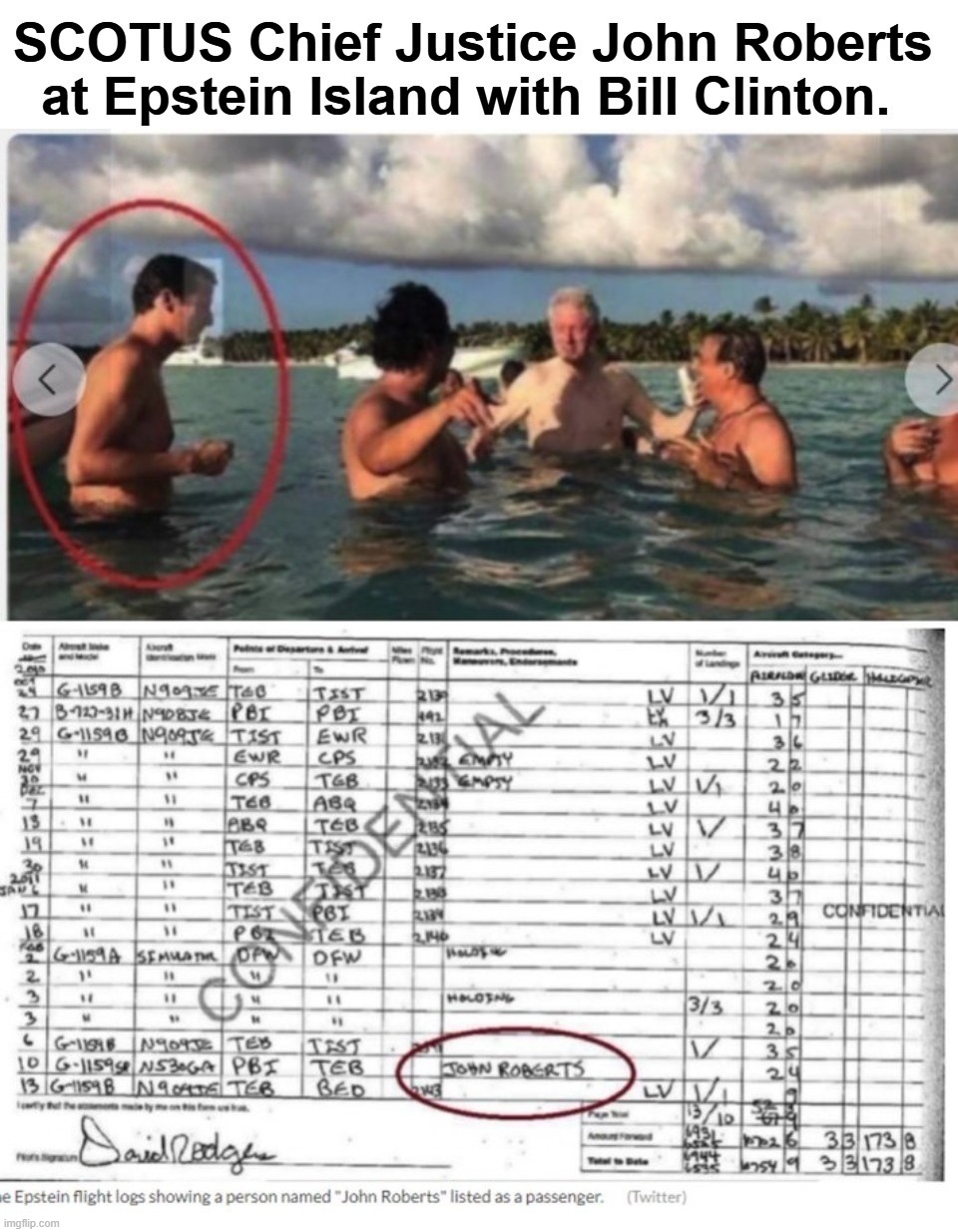 SCOTUS Chief Justice John Roberts at Epstein Island with Bill Clinton. | image tagged in john roberts,scotus,chief justice,old pervert,bill clinton - sexual relations,smiling bill clinton | made w/ Imgflip meme maker