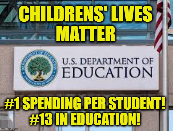 Let's raise expectations | CHILDRENS' LIVES
MATTER; #1 SPENDING PER STUDENT!
#13 IN EDUCATION! | image tagged in education | made w/ Imgflip meme maker