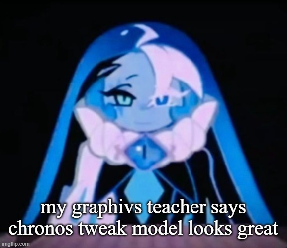 ALL MY EVIL PLANS... ITS COME TOGETHER! ALL OF THE MEMBERS OF TH | my graphivs teacher says chronos tweak model looks great | image tagged in all my evil plans its come together all of the members of th | made w/ Imgflip meme maker