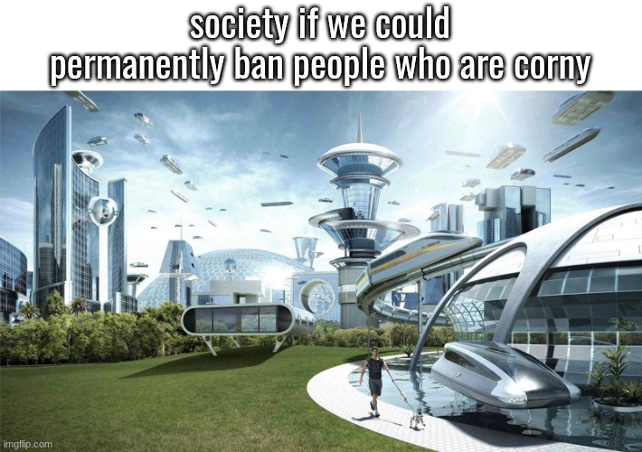 The future world if | society if we could permanently ban people who are corny | image tagged in the future world if | made w/ Imgflip meme maker
