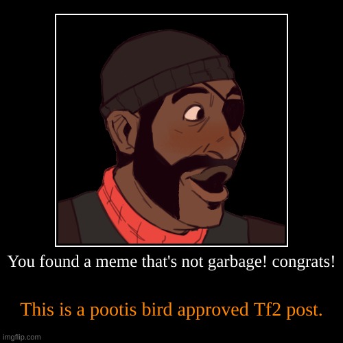 You found a meme that's not garbage! congrats! | This is a pootis bird approved Tf2 post. | image tagged in funny,demotivationals | made w/ Imgflip demotivational maker