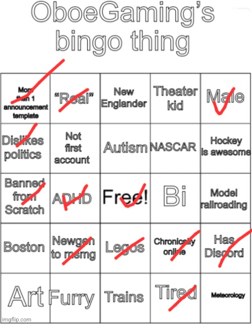 OboeGaming bingo thing V1 | image tagged in oboegaming bingo thing v1 | made w/ Imgflip meme maker