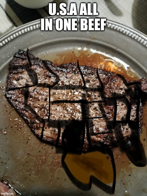 U.S.A all in 1 steak | U.S.A ALL IN ONE BEEF | image tagged in u s a all in 1 steak | made w/ Imgflip meme maker