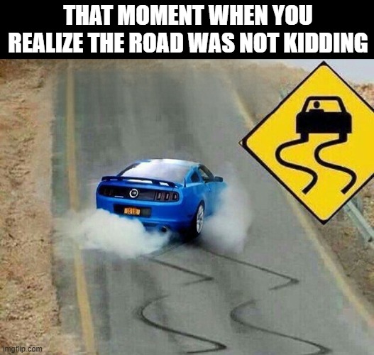 road | THAT MOMENT WHEN YOU REALIZE THE ROAD WAS NOT KIDDING | image tagged in memes | made w/ Imgflip meme maker