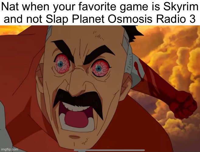 Nat when your favorite game is Skyrim
and not Slap Planet Osmosis Radio 3 | made w/ Imgflip meme maker