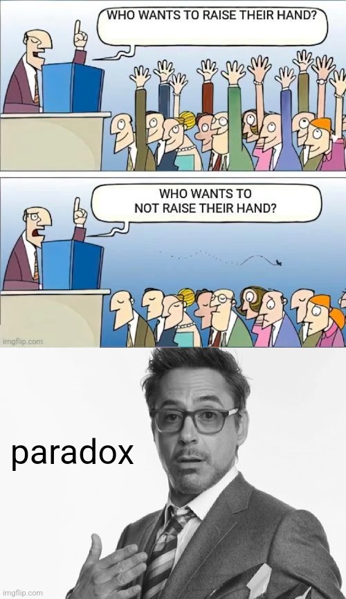no i'm not | paradox | image tagged in robert downey jr's comments | made w/ Imgflip meme maker
