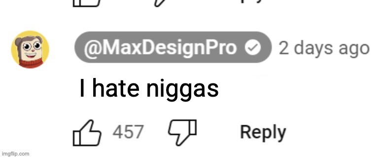 maxdesignpro response | I hate niggas | image tagged in maxdesignpro response | made w/ Imgflip meme maker