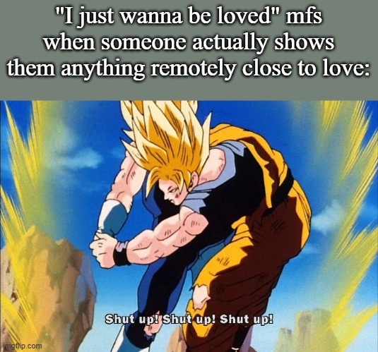 "I just wanna be loved" mfs when someone actually shows them anything remotely close to love: | made w/ Imgflip meme maker