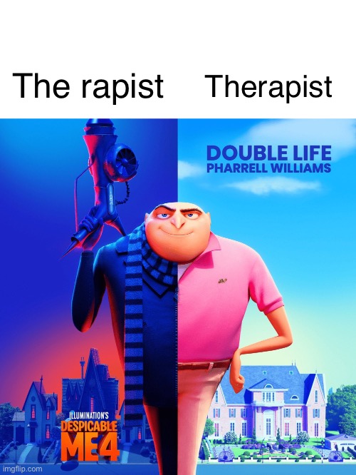 I need therapy | The rapist; Therapist | image tagged in therapist,therapy,dark humor,gru meme,minions | made w/ Imgflip meme maker