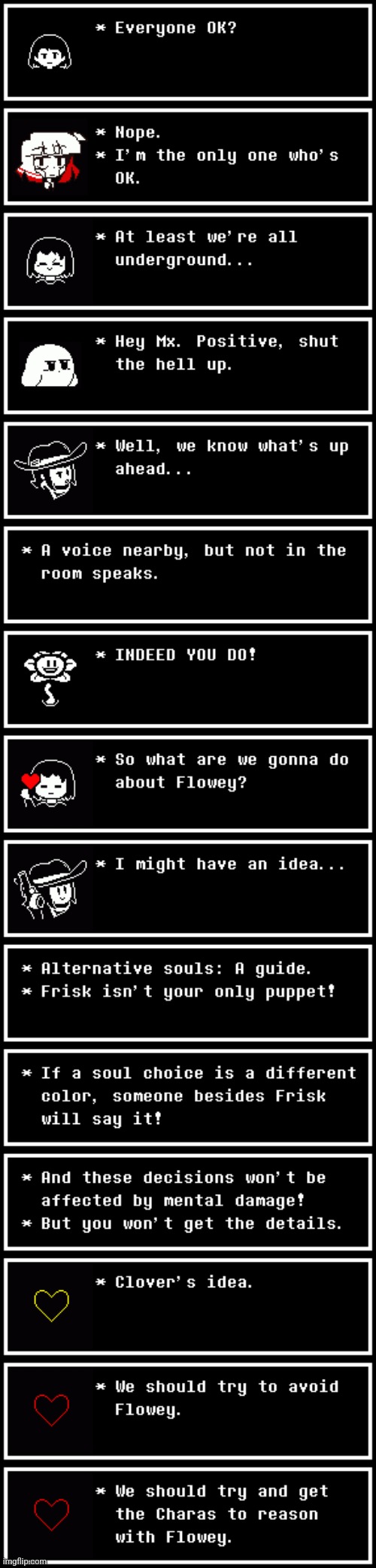 Gunhat joins the fray! | image tagged in grouptale but pain,chara generations,chara,undertale,clover | made w/ Imgflip meme maker