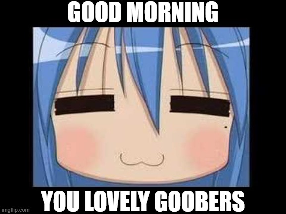 :3 | GOOD MORNING; YOU LOVELY GOOBERS | image tagged in lucky star konata izumi | made w/ Imgflip meme maker